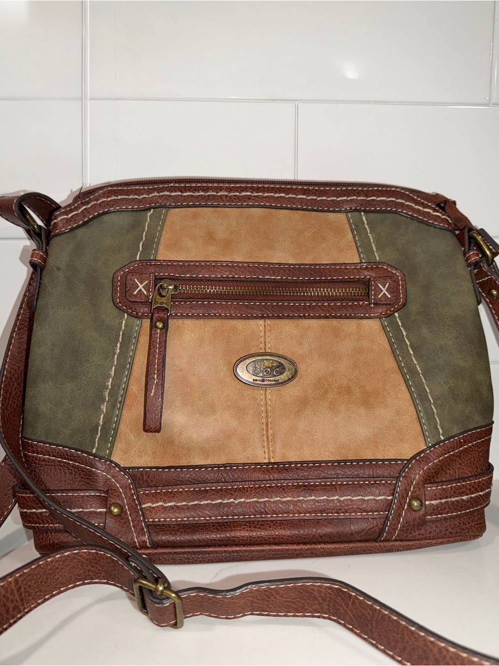 boc Two-Tone Messenger Bag in Brown and Olive